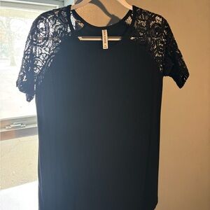 Signature Black Lace Trim Crewneck Top